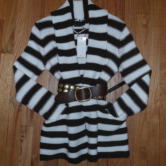 NWT BCBG Maxazria Super Soft Chai/WHT Lg Knit Striped Beach Cardigan Small - Picture 2 of 10